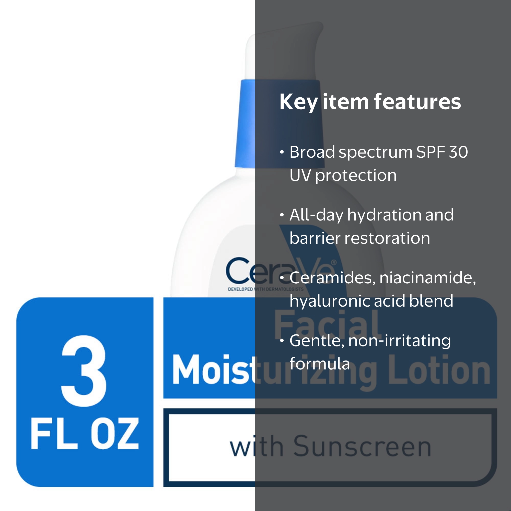 CeraVe, Face Moisturizer with Broad Spectrum SPF 30, 3 oz, AM
