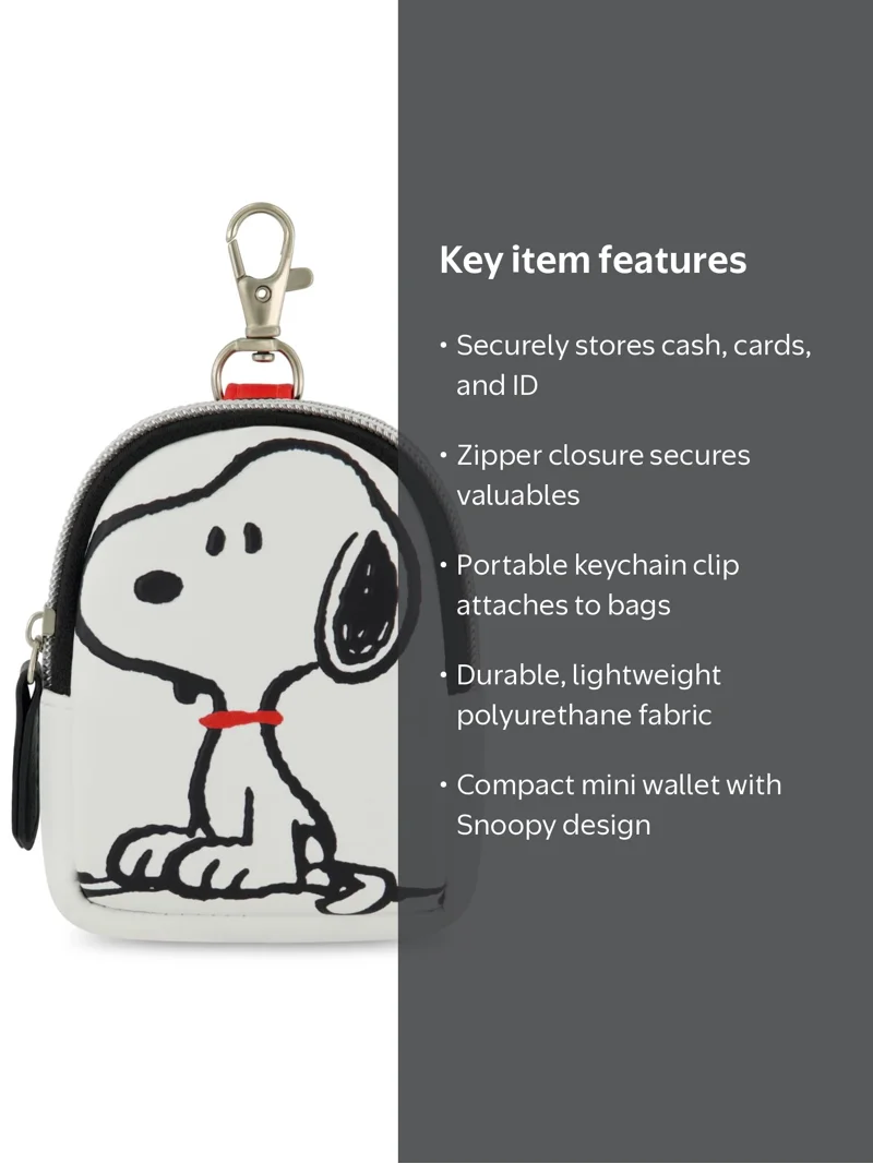 Peanuts Small Coin Purse Wallet with Keychain Clip, Snoopy Posing