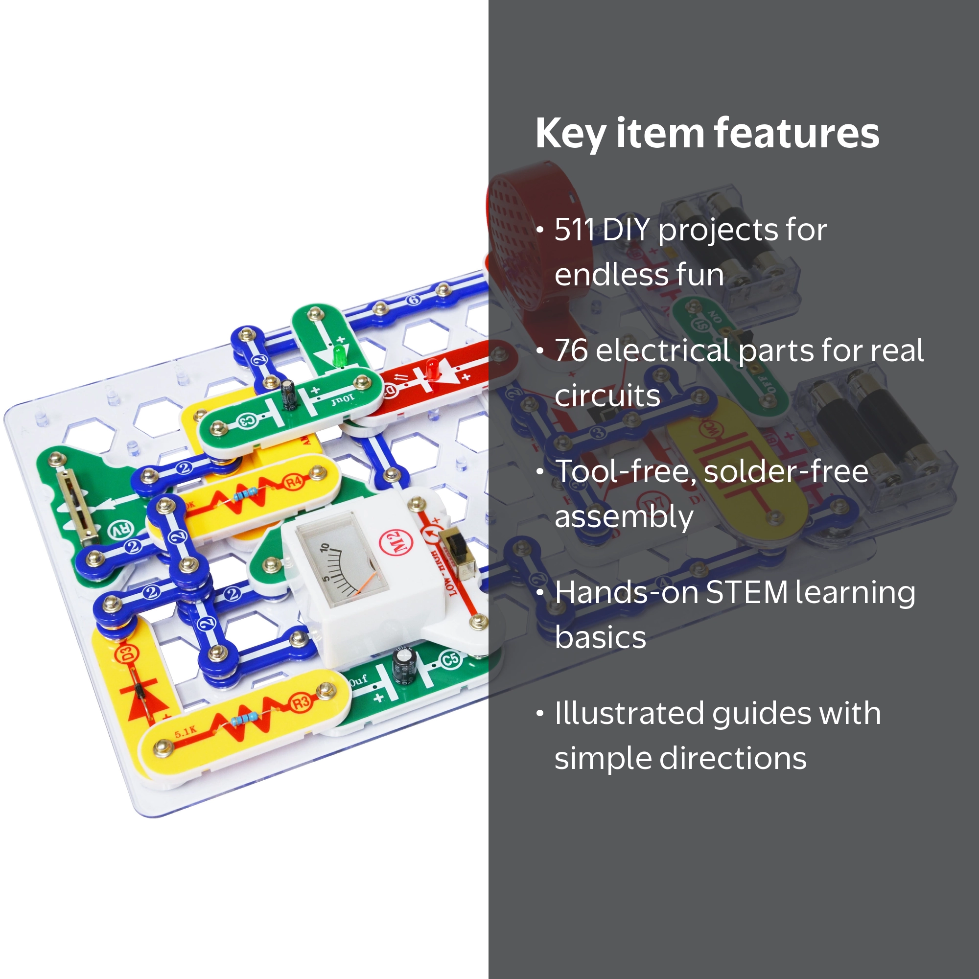 Snap Circuits, Electronics Exploration Kit, 75+ Parts, 500+