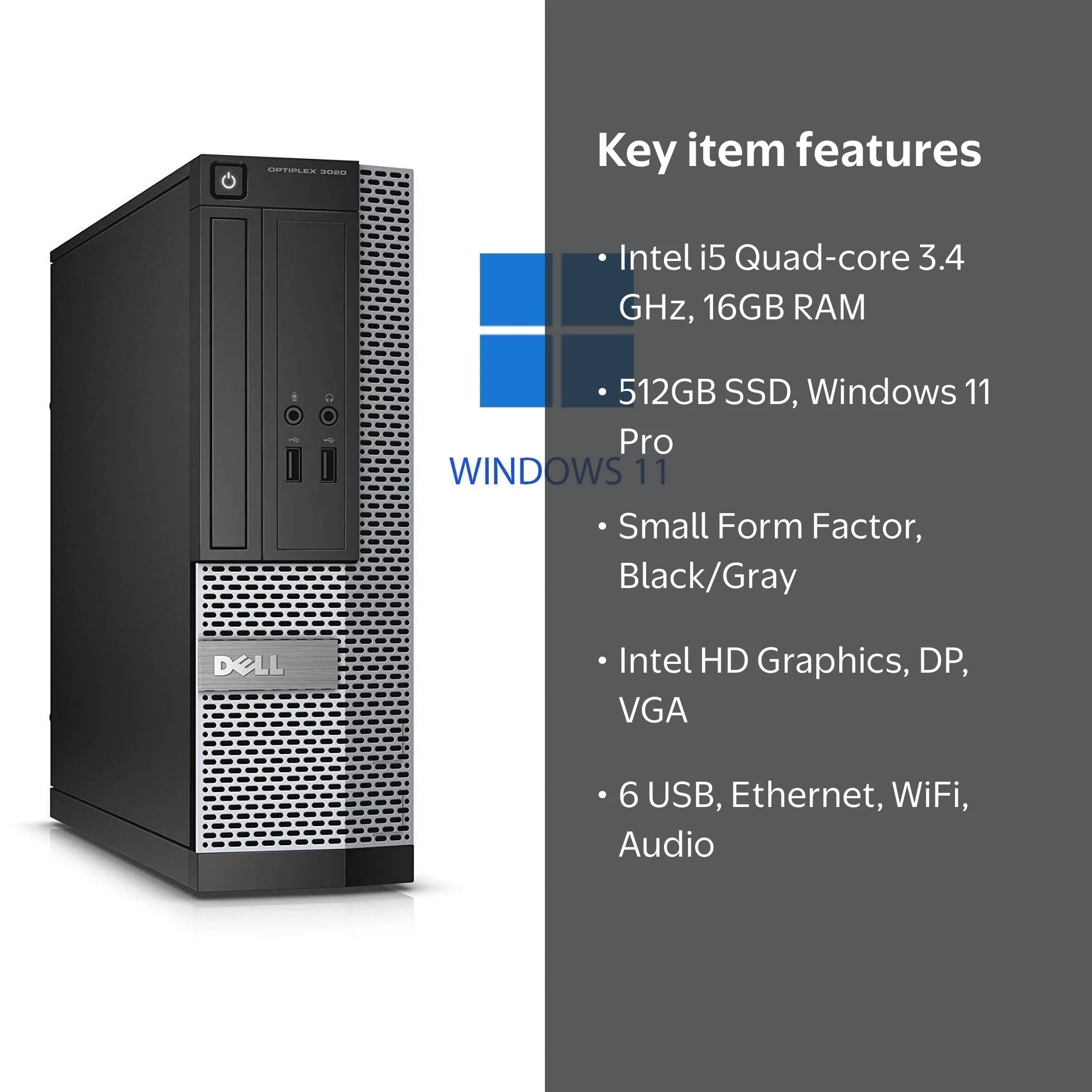 Windows 11 Pro Dell OptiPlex 3020 Desktop Computer, Intel Core i5