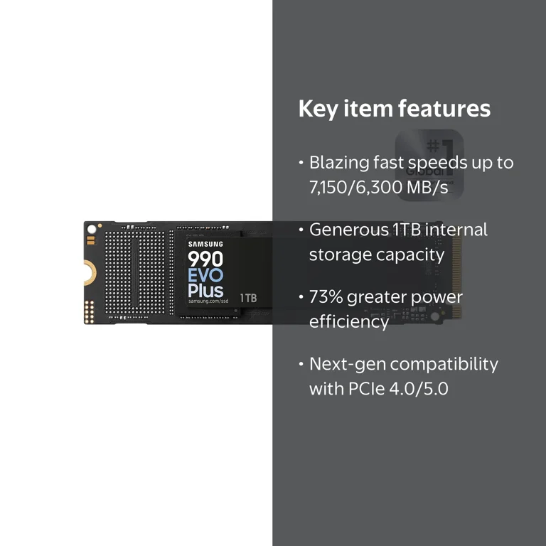 Samsung 990 Evo Plus 1TB SSD PCIe Gen 4 x4 M.2 2280 Up to 7,150 MB