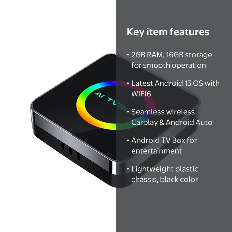 Android 13 Ai TVBox Ai Box Carplay WIFI6 2G+16G Wireless Carplay