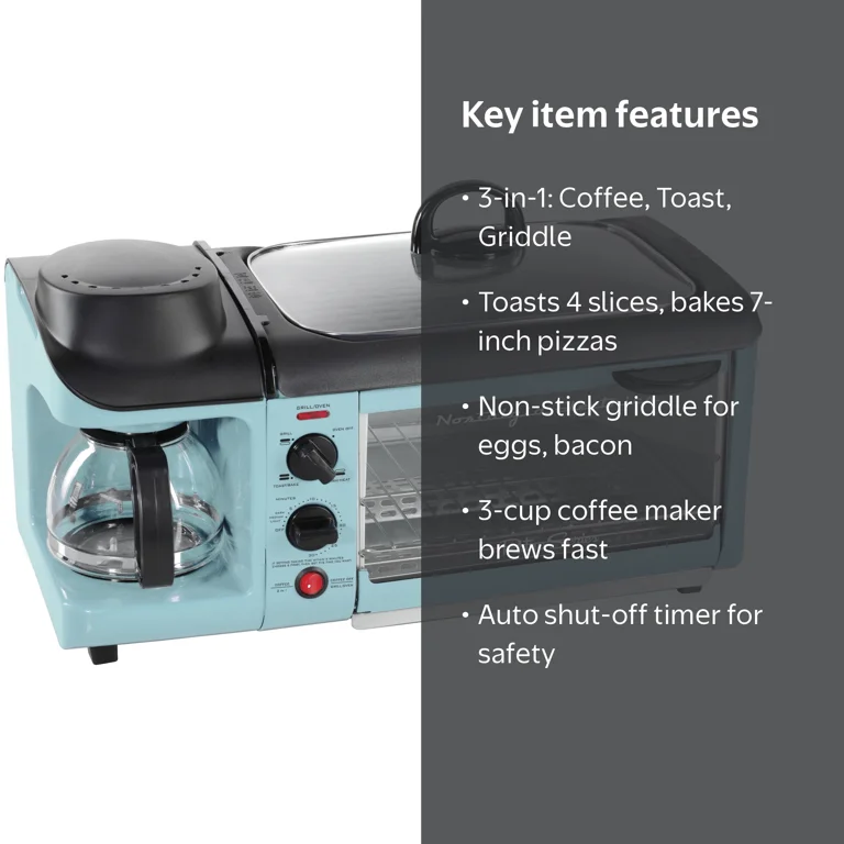 Nostalgia 3-in-1 Breakfast Station, Includes Coffeemaker, Toaster
