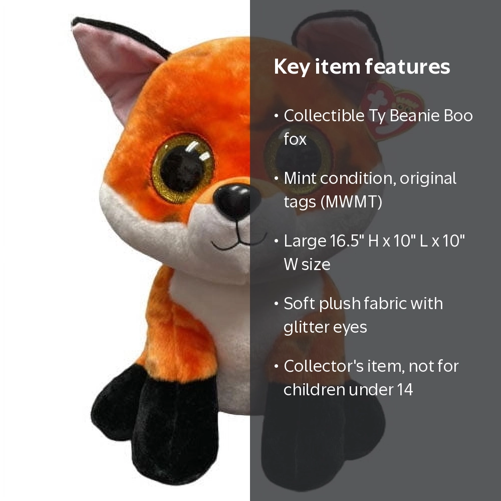Ty Beanie Boos Plush, MEADOW the Fox, Large 17-inch Stuffed Animal