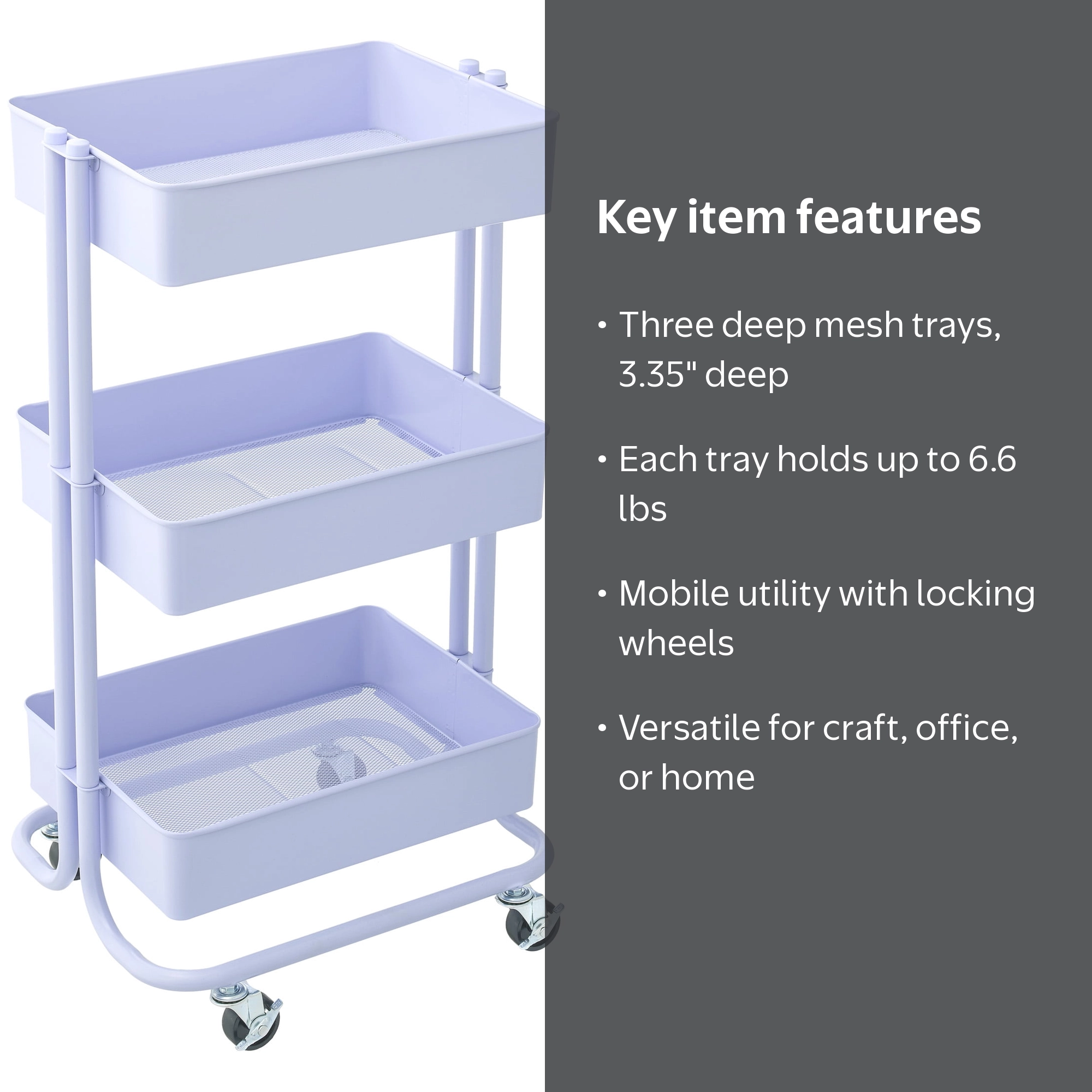 Lexington 3-Tier Rolling Cart by Simply Tidy - Mobile Metal