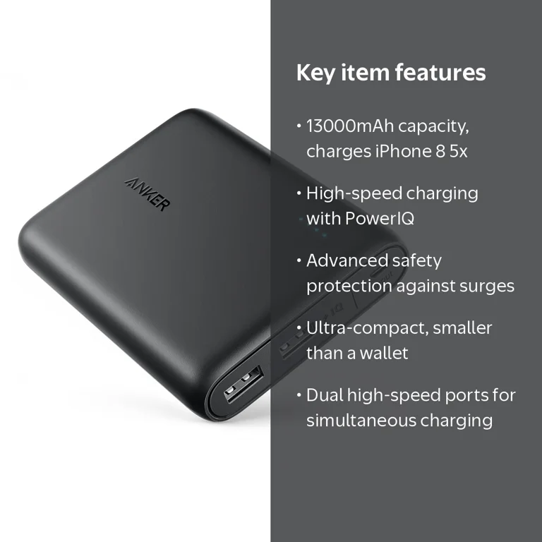 Anker 13000mAh USB-C Portable Charger, Dual Power Bank, PowerCore