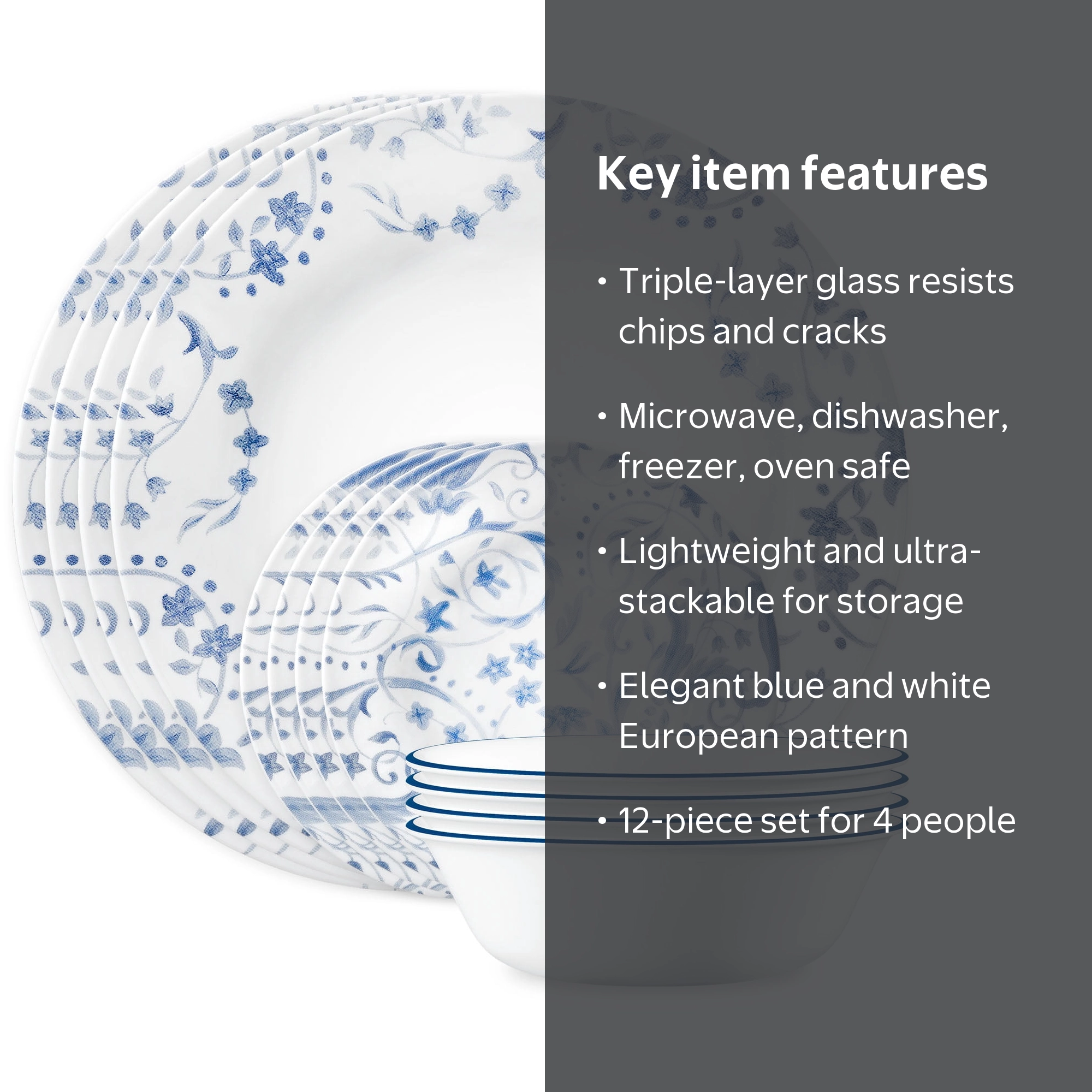 Corelle Darlington 12-Piece Glass Dinnerware Set (Service for 4