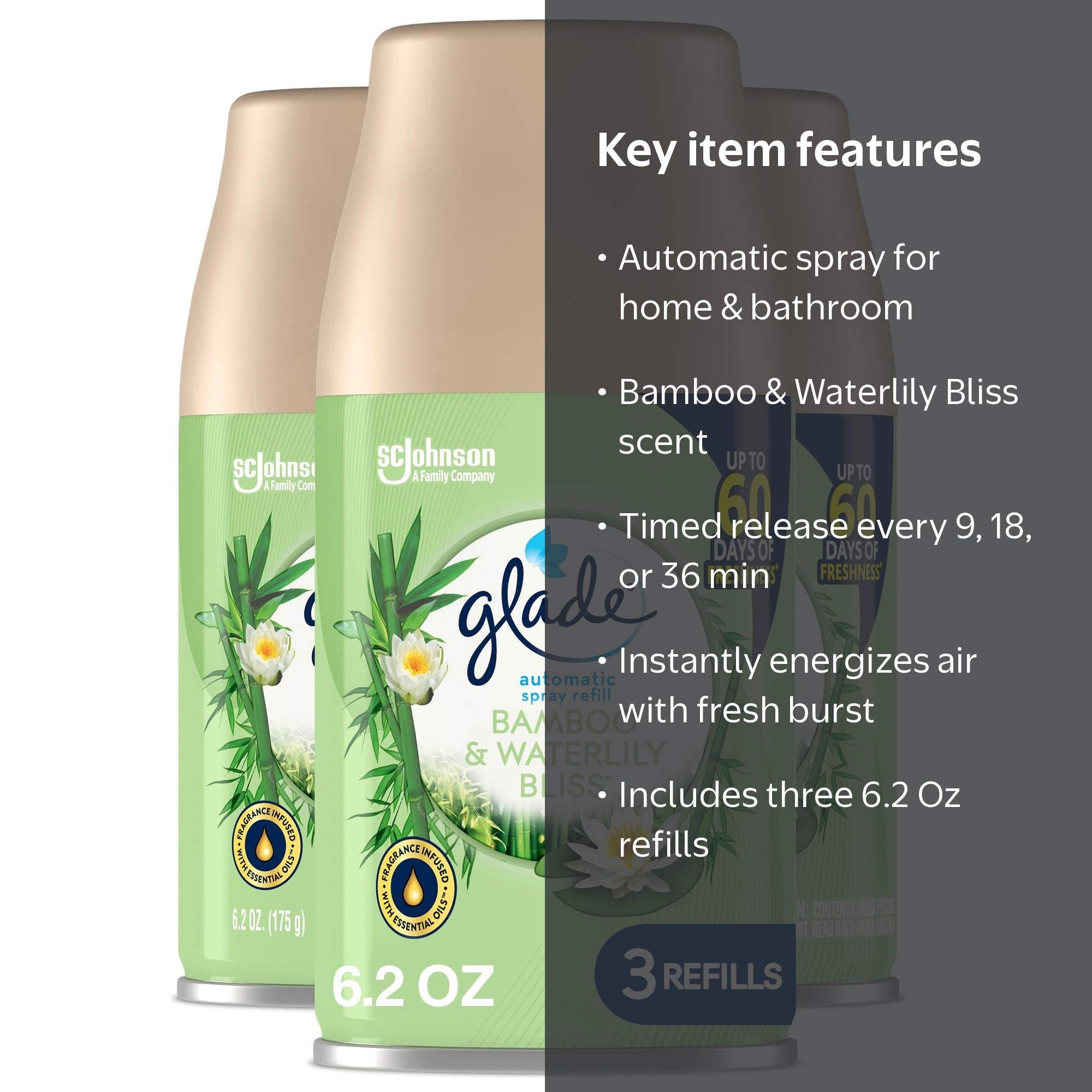 Glade, Automatic Spray Refill, 6.2 Oz, Bamboo & Waterlily Bliss
