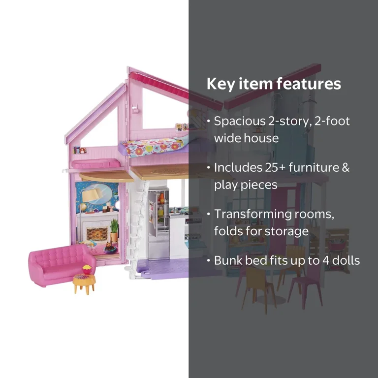 Barbie Malibu House Dollhouse Playset with 25+ Furniture