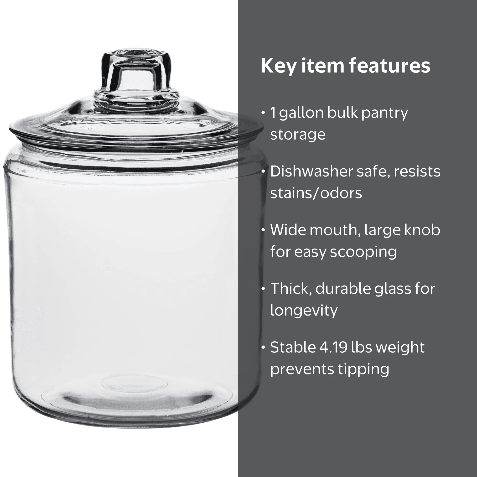 Anchor Hocking Heritage Hill Glass Jar with Lid, 1 Gallon
