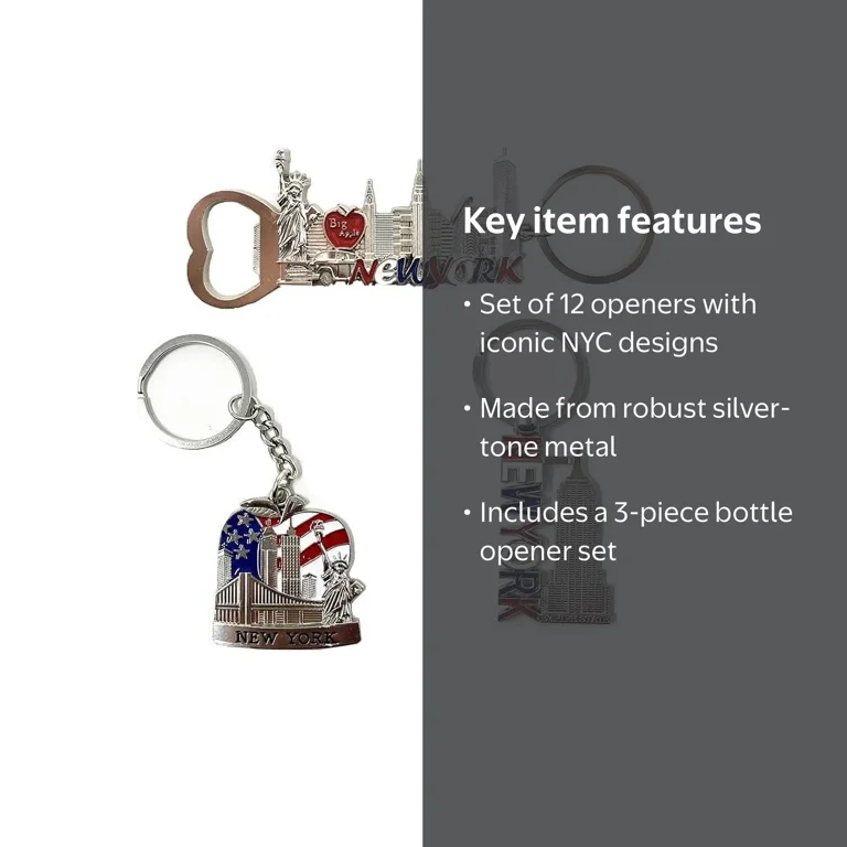 TSY TOOL, Souvenir Keychain, 12 Pack, Silver NYC Landmark