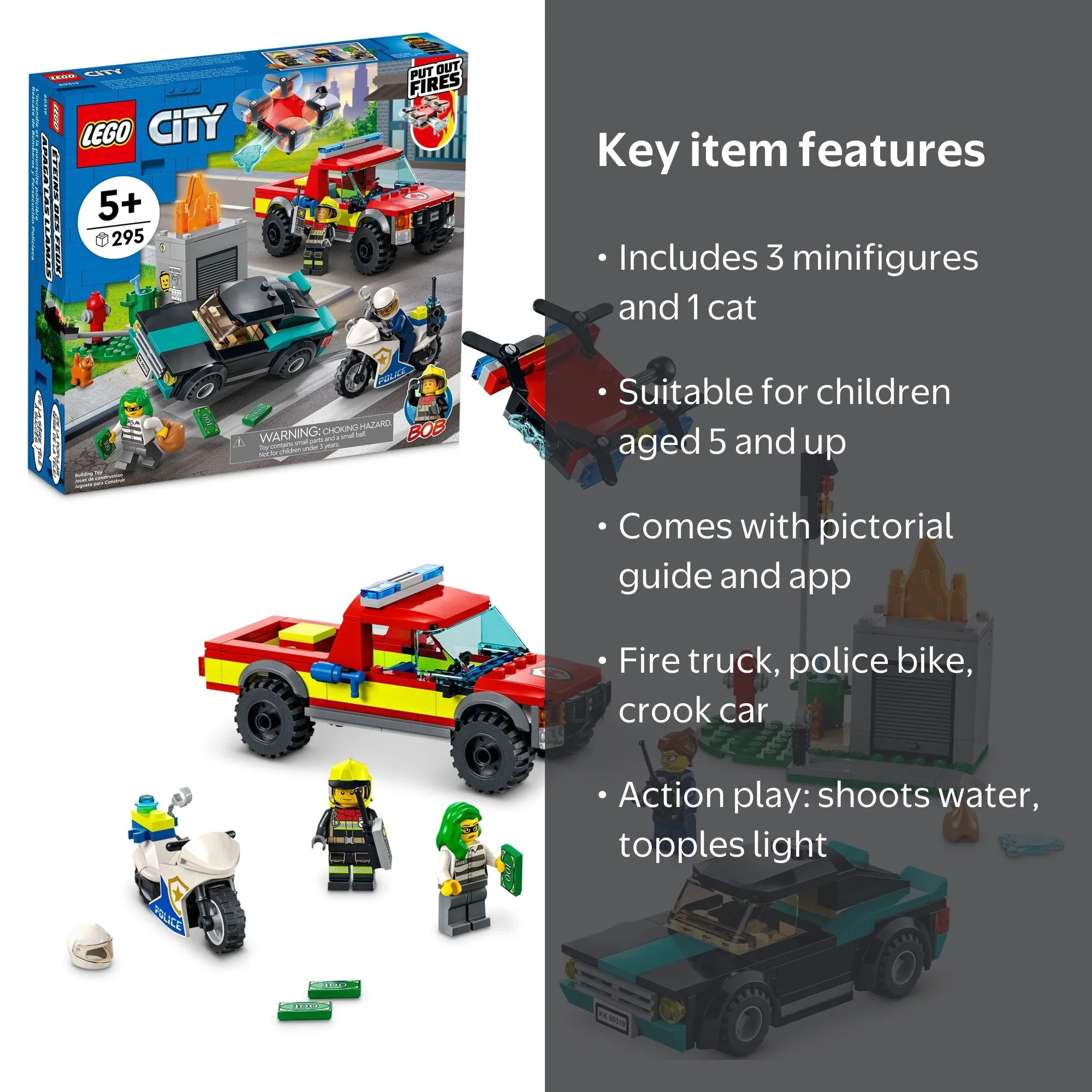 LEGO City Fire Rescue & Police Chase 60319 Building Kit, Emergency
