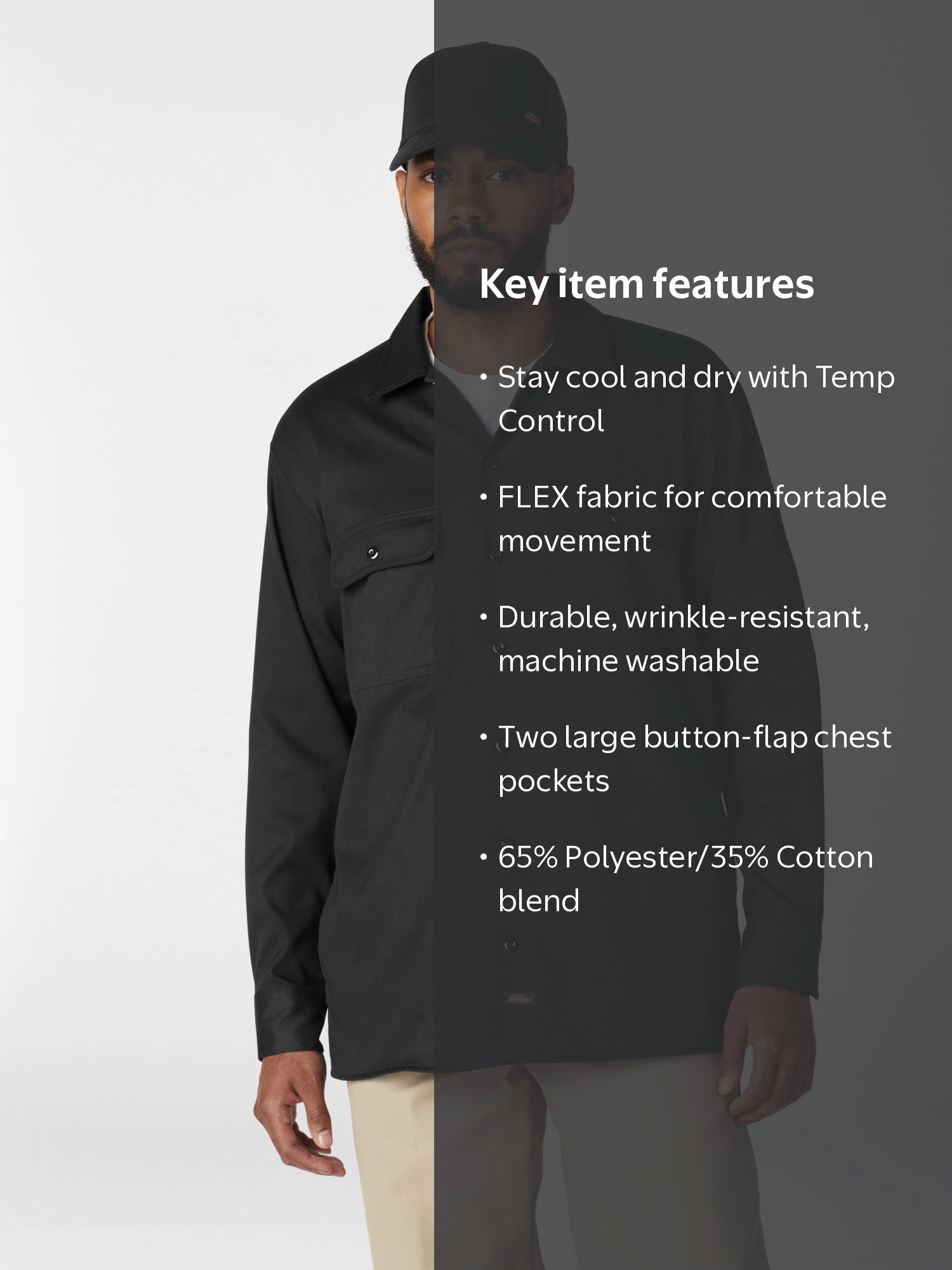 Genuine Dickies Men's FLEX Long Sleeve Work Shirt with Temp