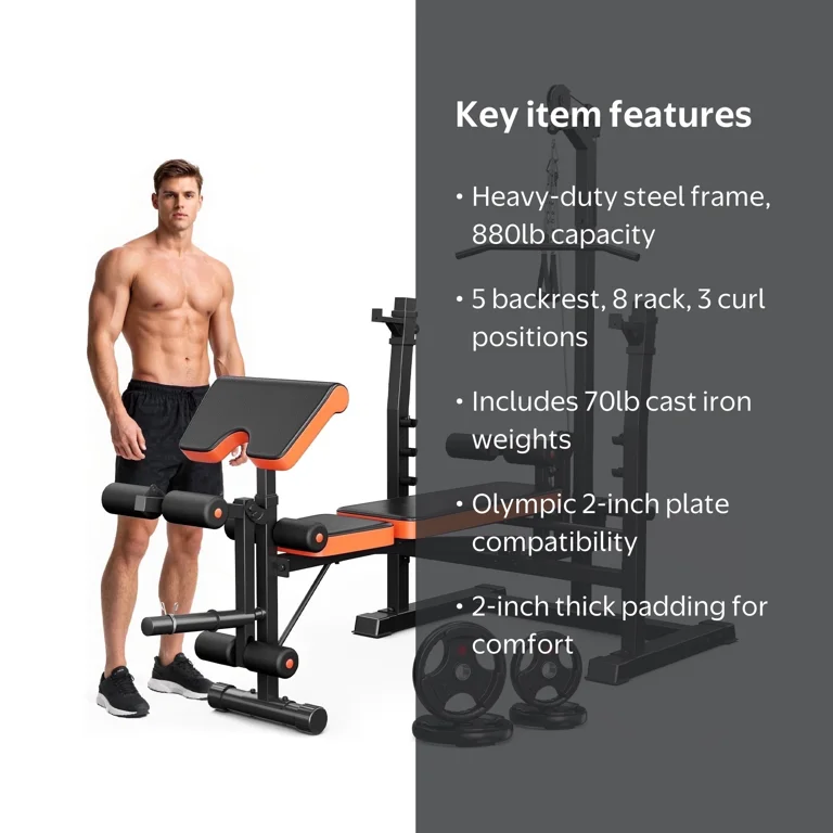 GIKPAL 800lbs 10-in-1 Multi-Function Adjustable Weight Bench Set