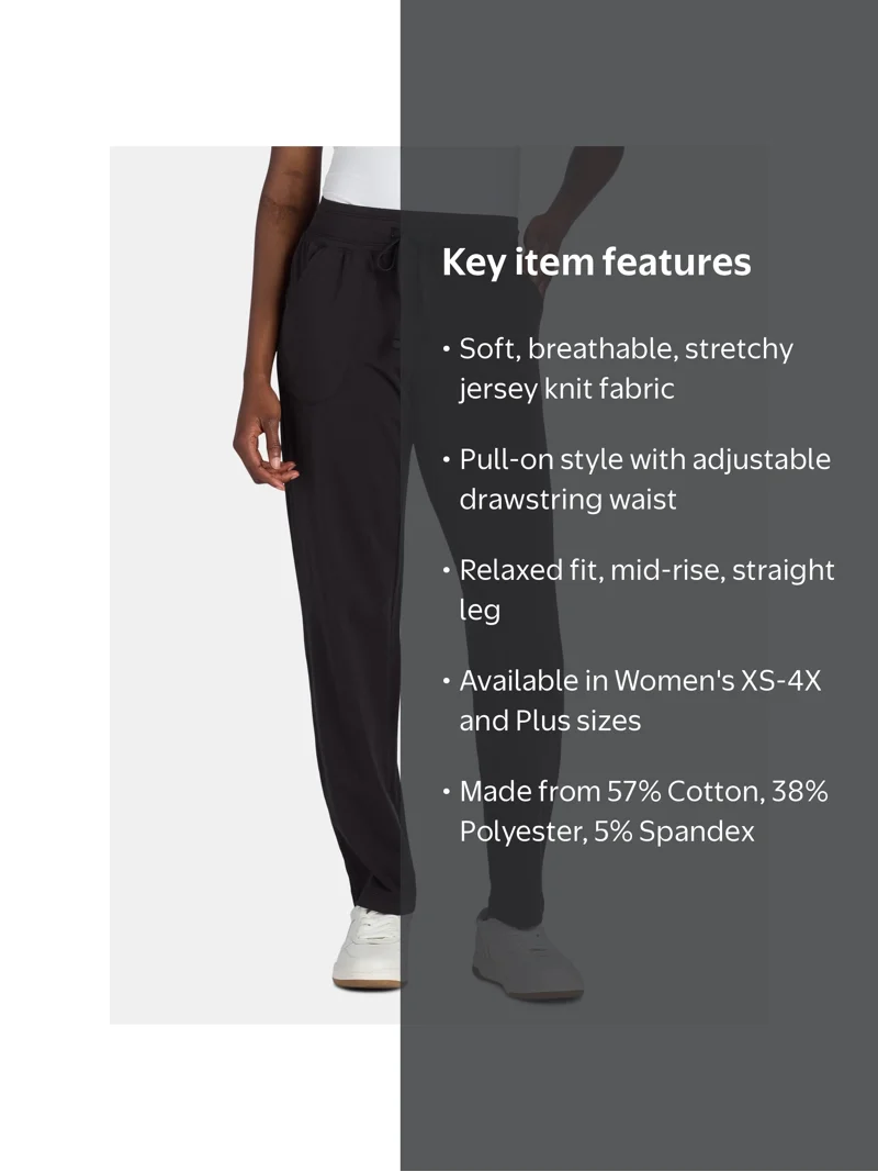 Athletic Works Women's Knit Pants Sizes XS-4X, Comfortable Relaxed