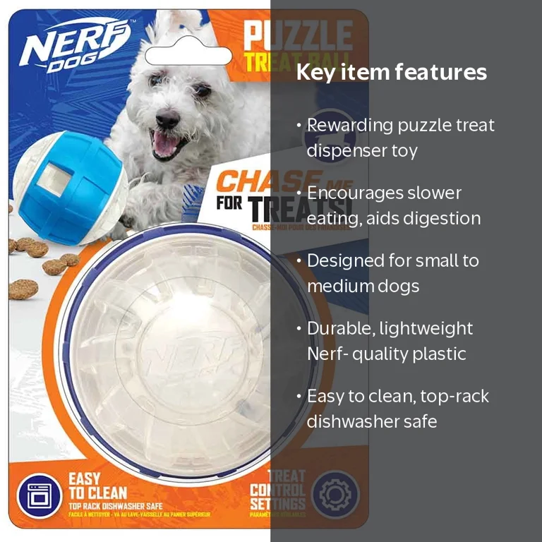 Nerf Dog Puzzle Treat Feeder, 3.5 inch Clear Blue Slow Feed