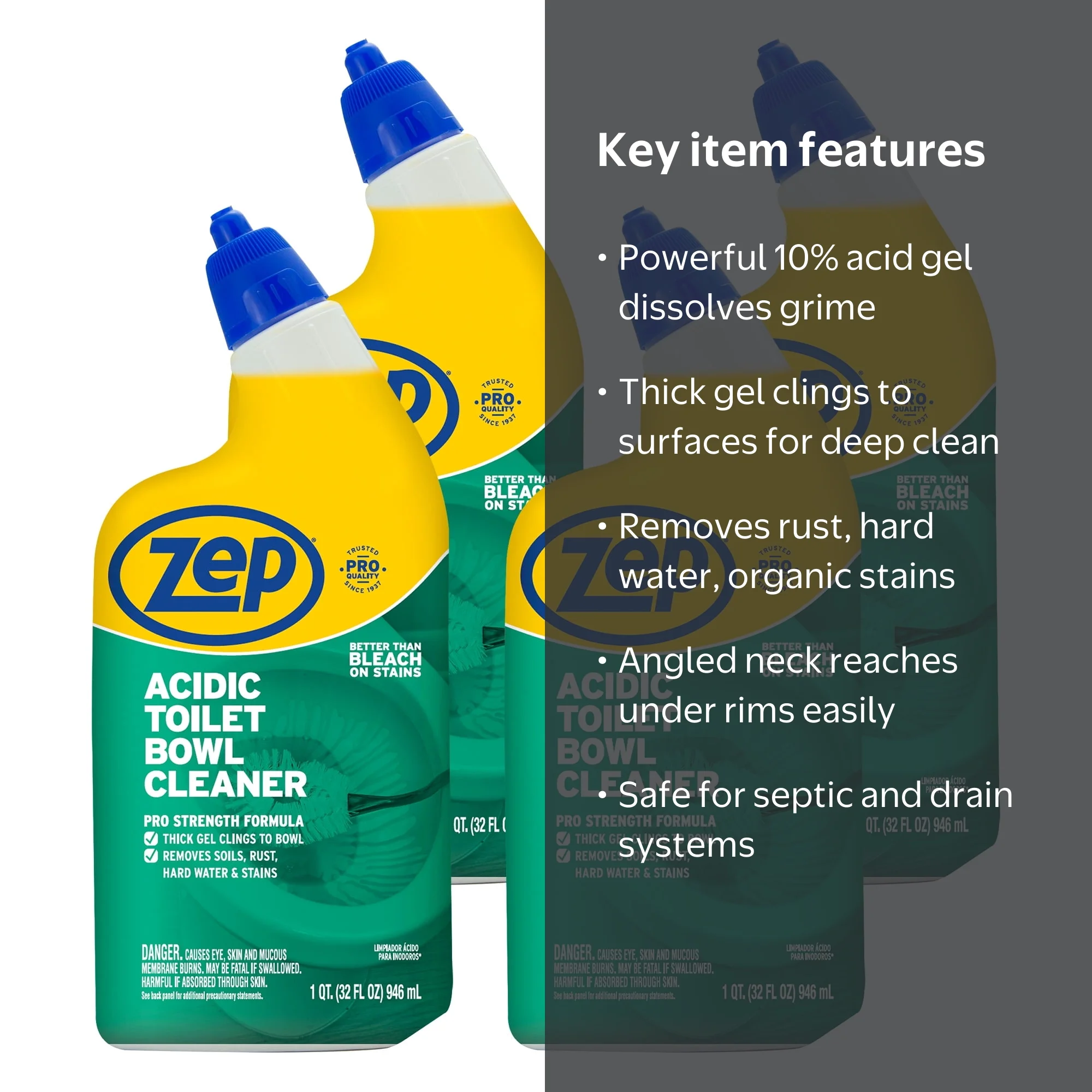 Zep Acidic Toilet Bowl Cleaner 32 oz, Removes Hard Water Stains
