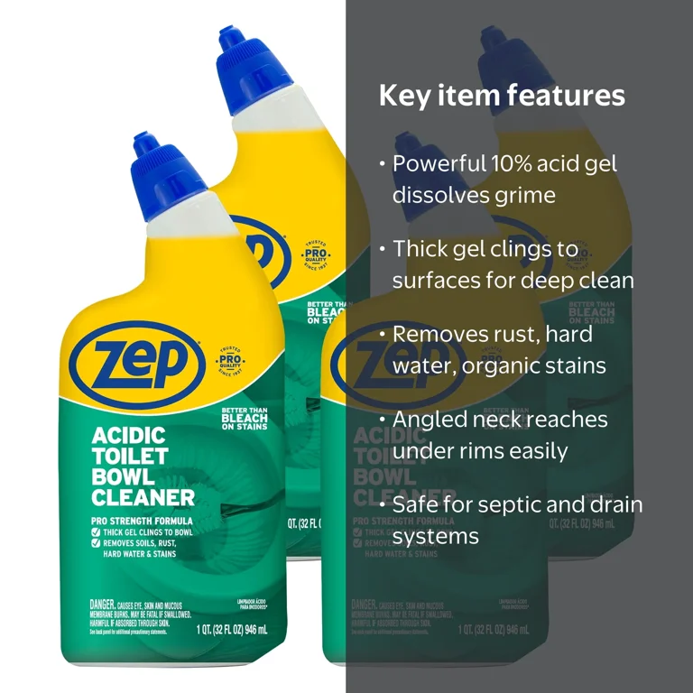 Zep Acidic Toilet Bowl Cleaner 32 oz, Removes Hard Water Stains