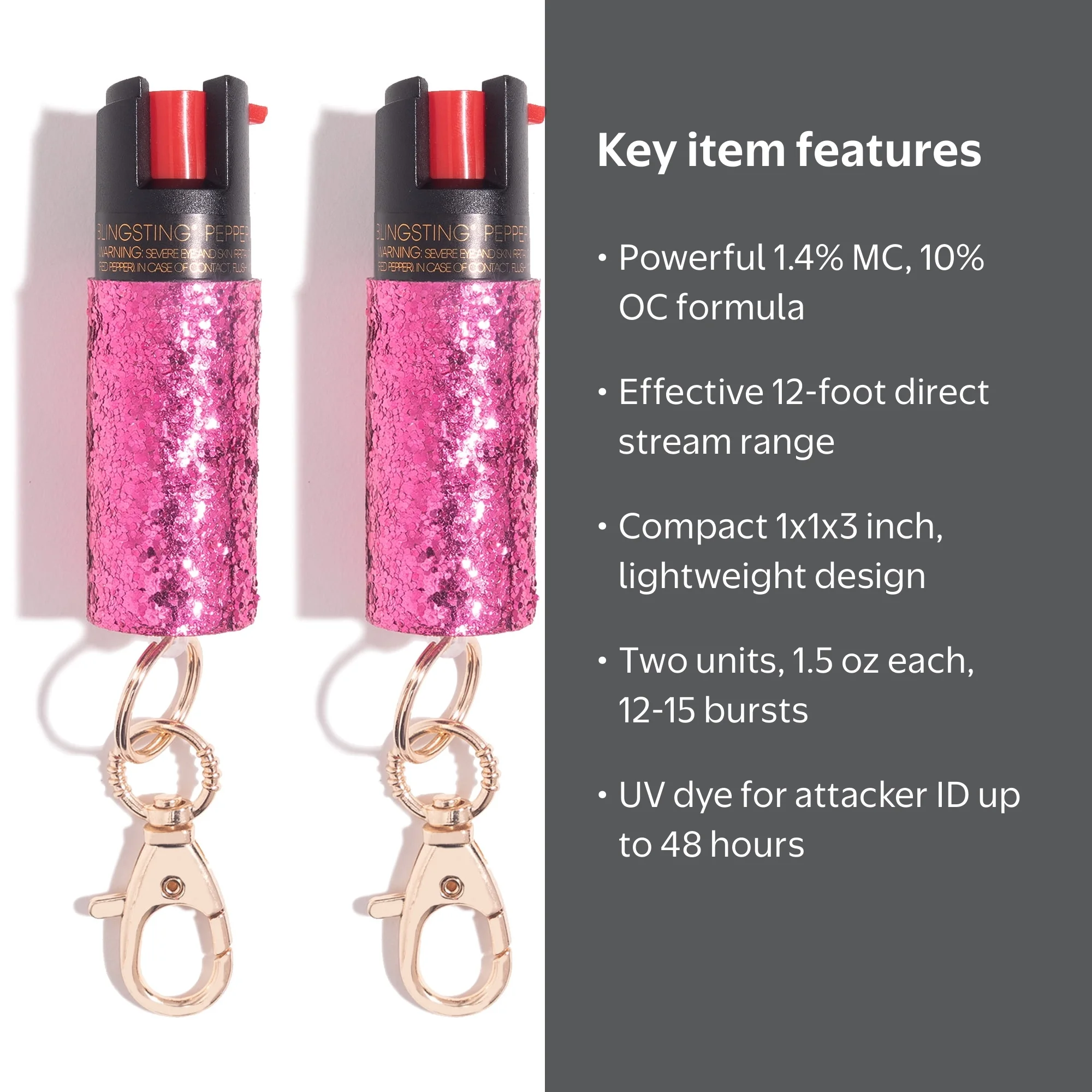 BLINGSTING Essentials Pepper Spray for Self Defense, Pink, 2 Pack