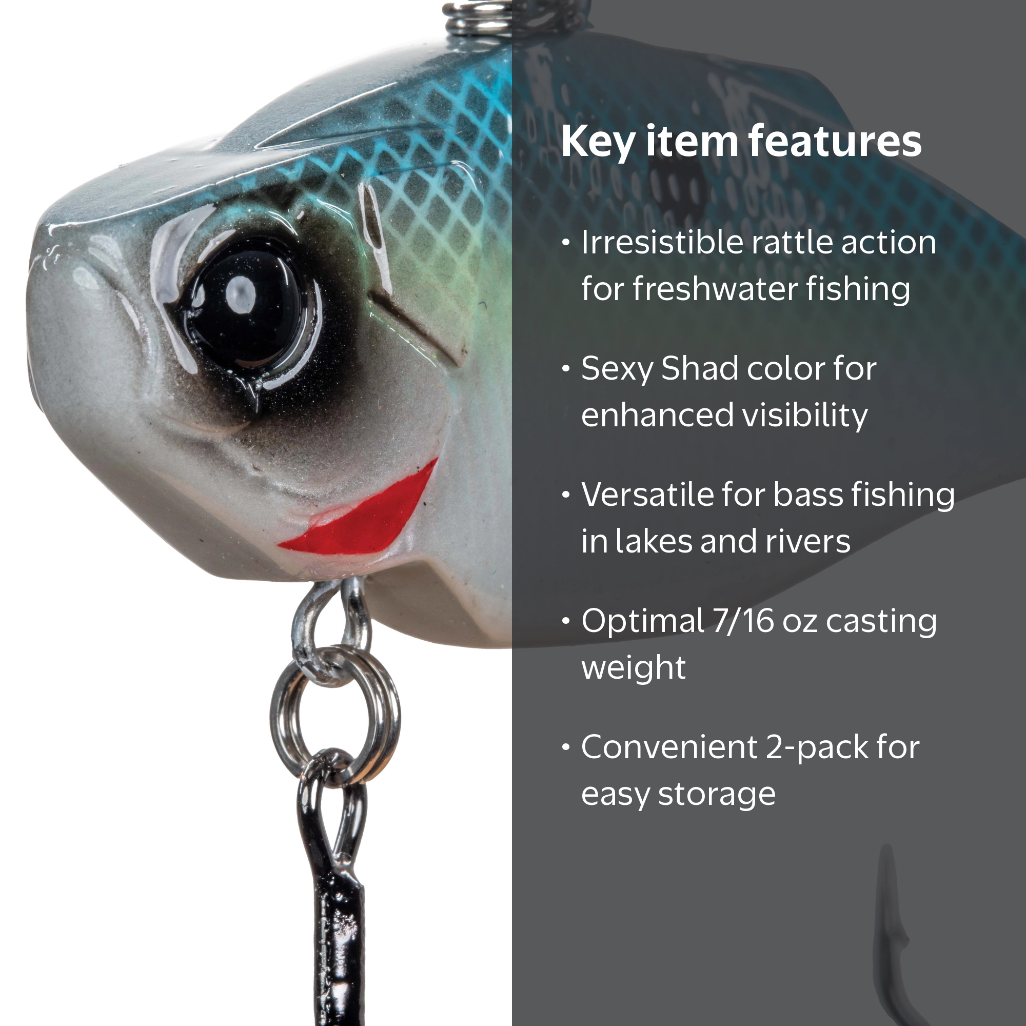 2 pack) Ozark Trail Freshwater Rattle Fishing Lure, Sexy Shad, 7