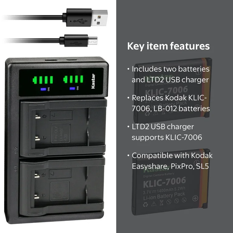 Kastar 2-Pack LB-012 Battery and LTD2 USB Charger Compatible with