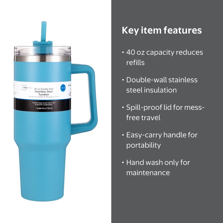 Mainstays 40oz Teal Stainless Steel Double Wall Tumbler with