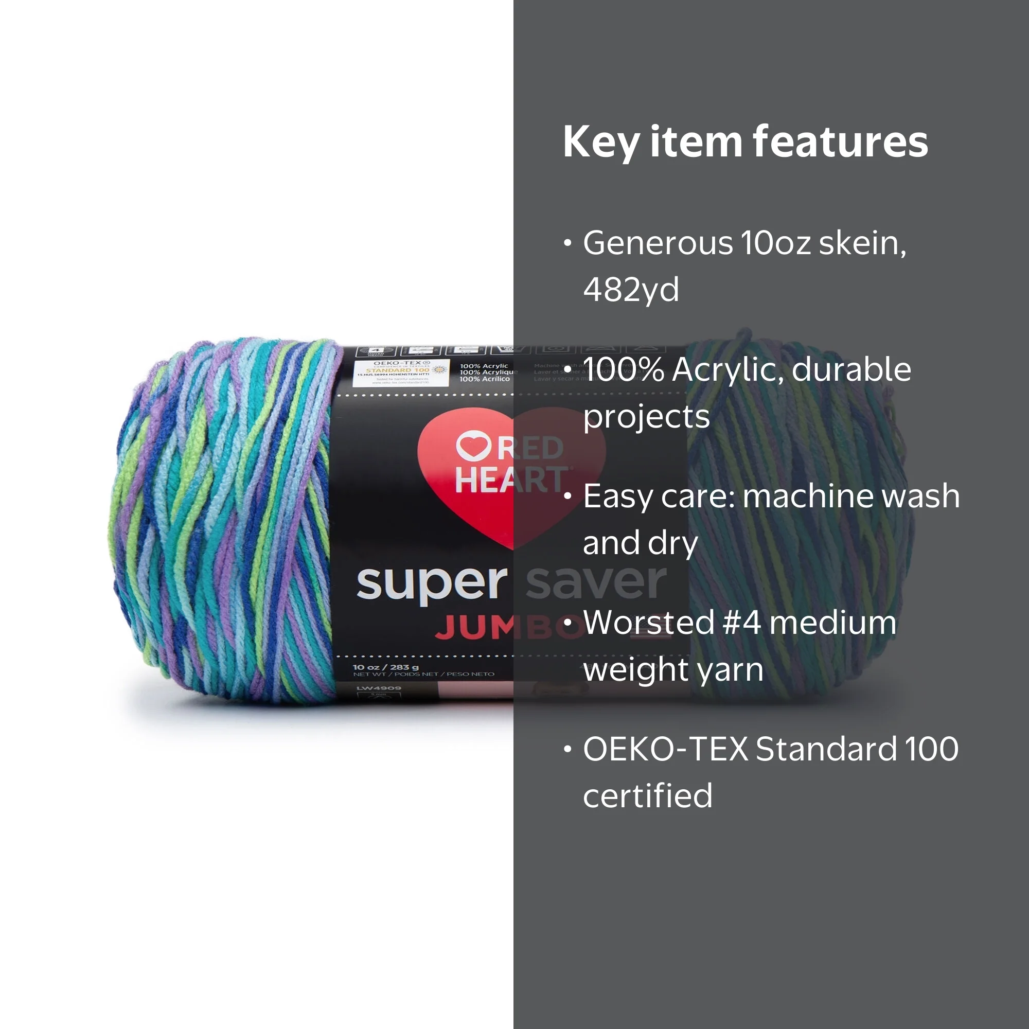 Red Heart, Acrylic Yarn, Wildflower 10oz/283g, Jumbo #4 Medium