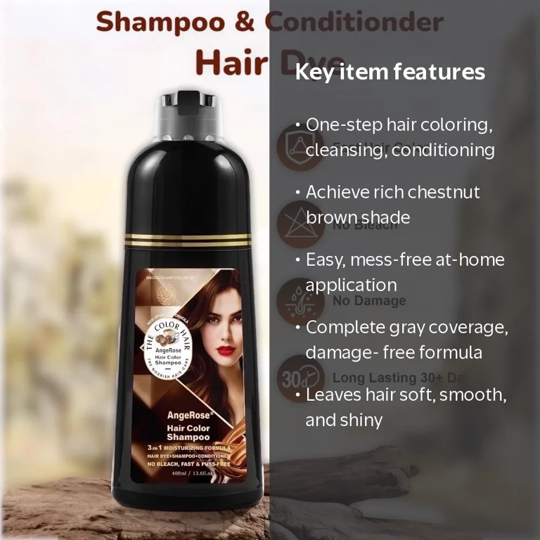AngeRose Hair Color Shampoo Chestnut Brown - 30 Mins No Bleach AngeRose Hair Color Shampoo Chestnut Brown - 30 Mins No Bleach
