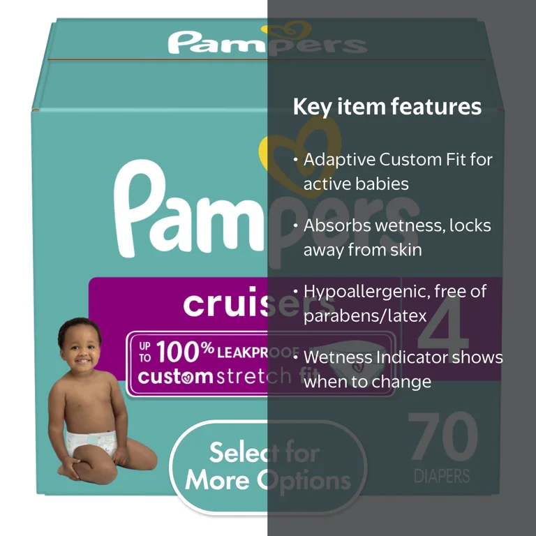 Free Shipping! Pampers Diapers Size 4 70 Count with Custom Fit