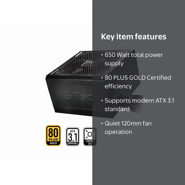ASRock PRO Series PRO-650G 650 W ATX 3.1 Compatible 80 PLUS GOLD