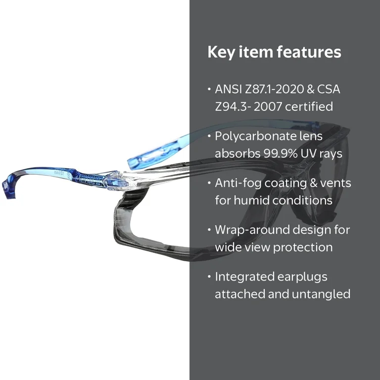 E-A-R 3M Safety Glasses, Virtua CCS, Clear Lens, Blue Frame, Anti