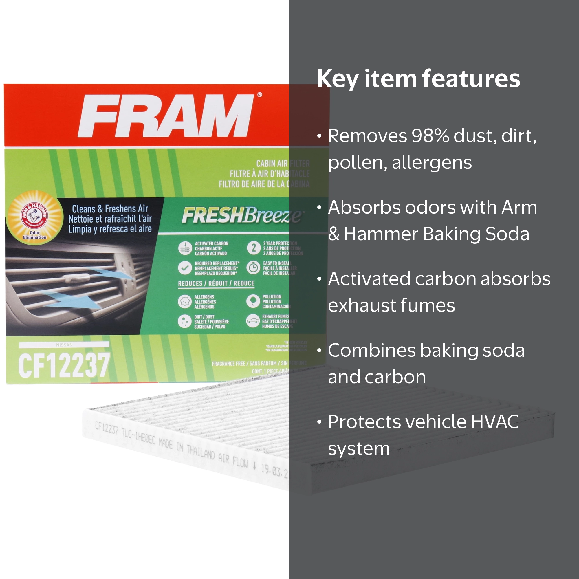 FRAM Fresh Breeze Cabin Air Filter CF12237 with Arm & Hammer
