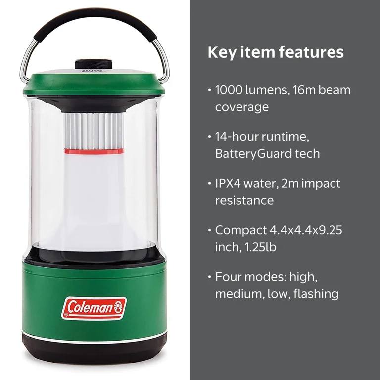 Coleman, Camping Lantern, 1000 Lumens, BatteryGuard, Green