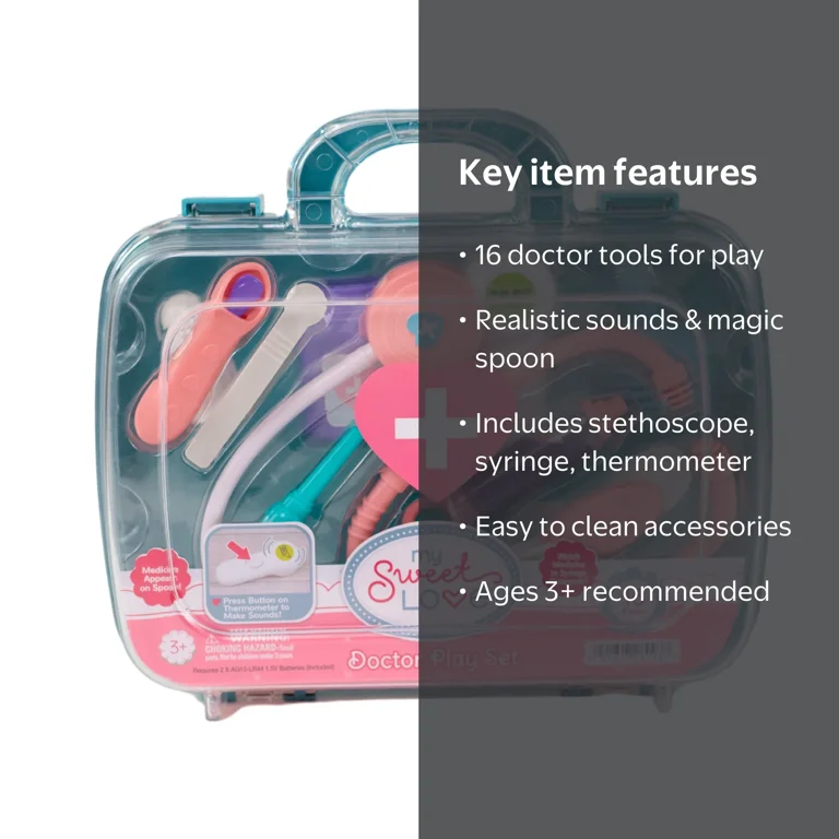 My Sweet Love Doctor Kit Case for Baby Dolls, 16 Piece Play Set