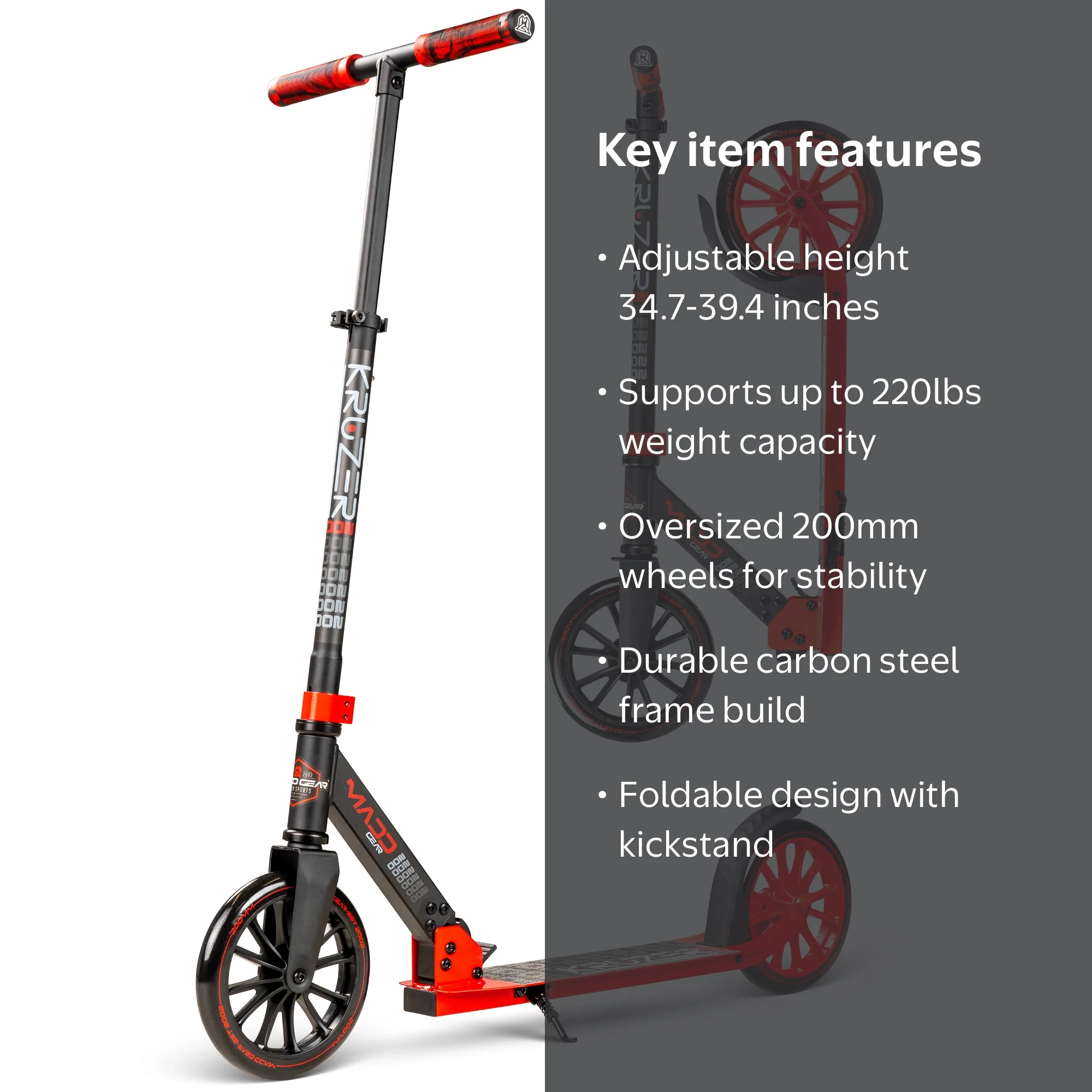 Madd Gear, Kick Scooter, 200mm Big Wheels, Adjustable Folding