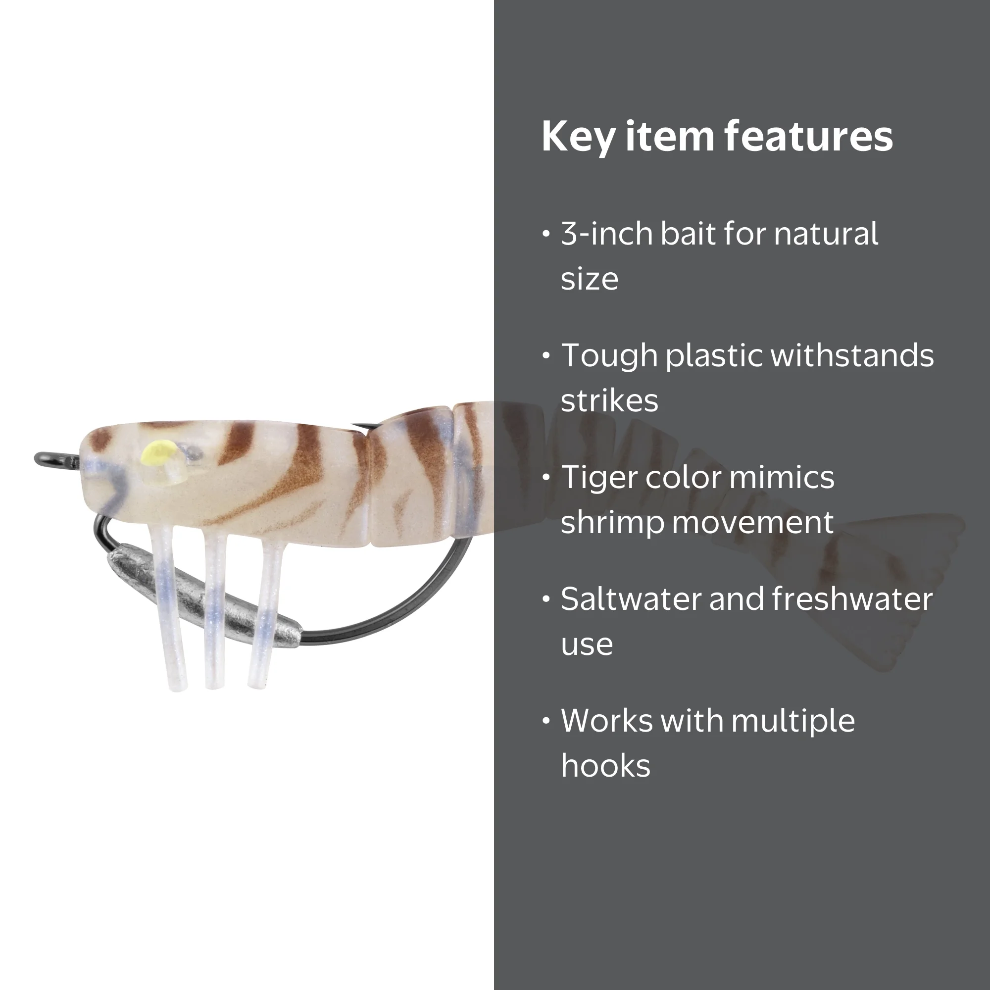 Tsunami 3 Inch Tough Tail Shrimp Softbait Tiger Saltwater Fishing