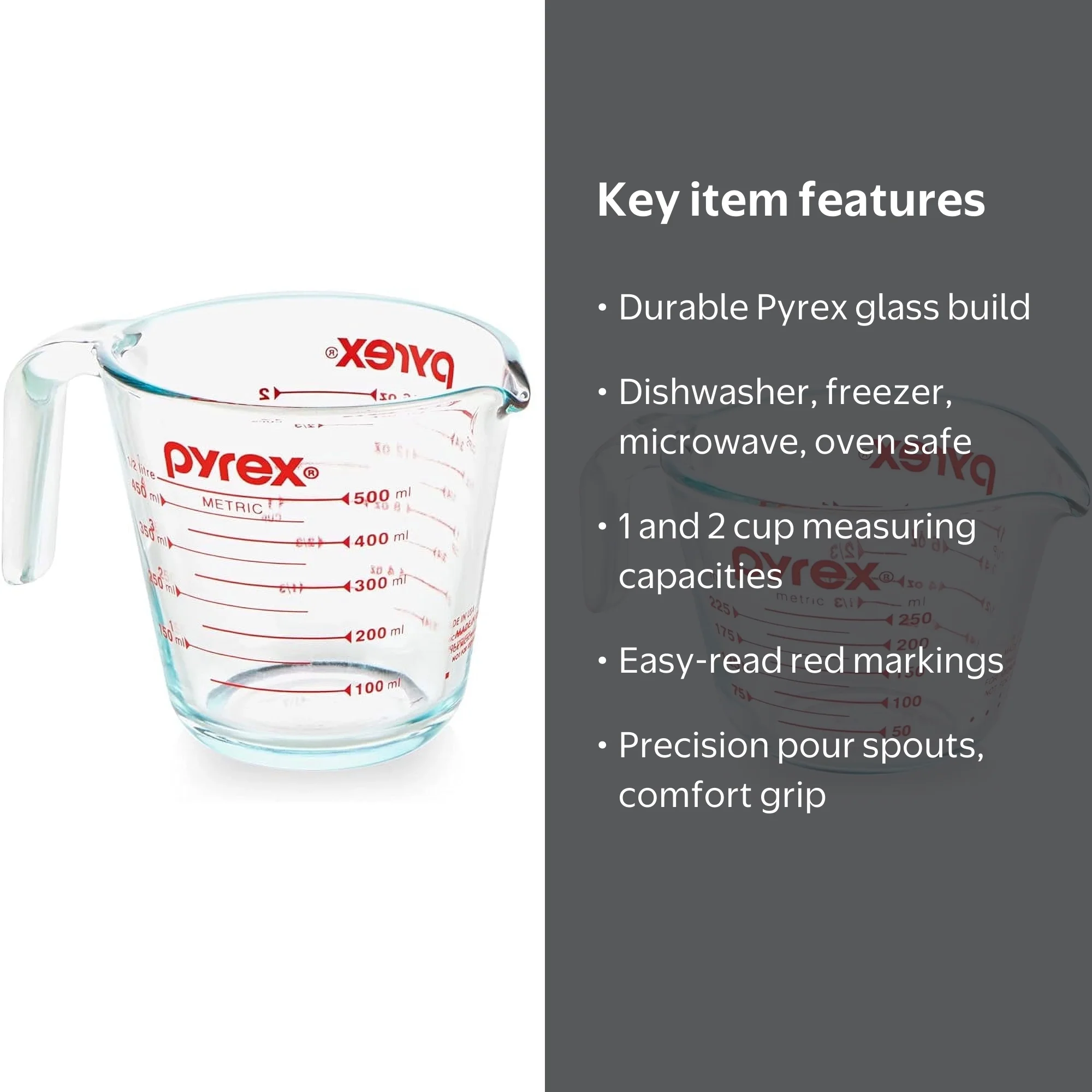Pyrex 2-Piece Glass Measuring Cup Set, 1-Cup and 2-Cup, Microwave