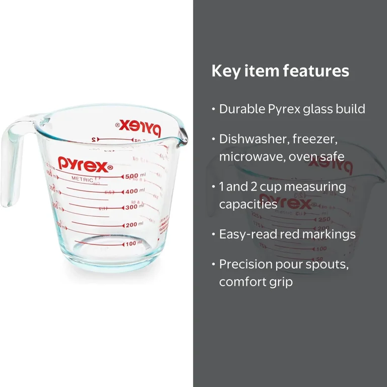 Pyrex 2-Piece Glass Measuring Cup Set, 1-Cup and 2-Cup, Microwave
