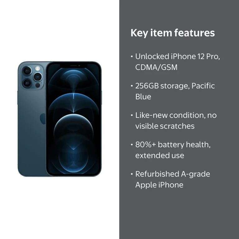 Apple iPhone 12 Pro, Carrier Unlocked, 256GB Pacific Blue