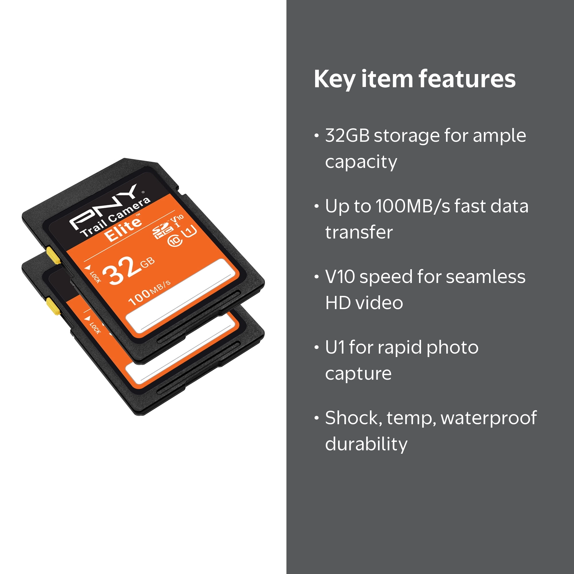 PNY 32GB Elite Class 10 U1 V10 SDHC Memory Card 2-Pack, 100MB/s