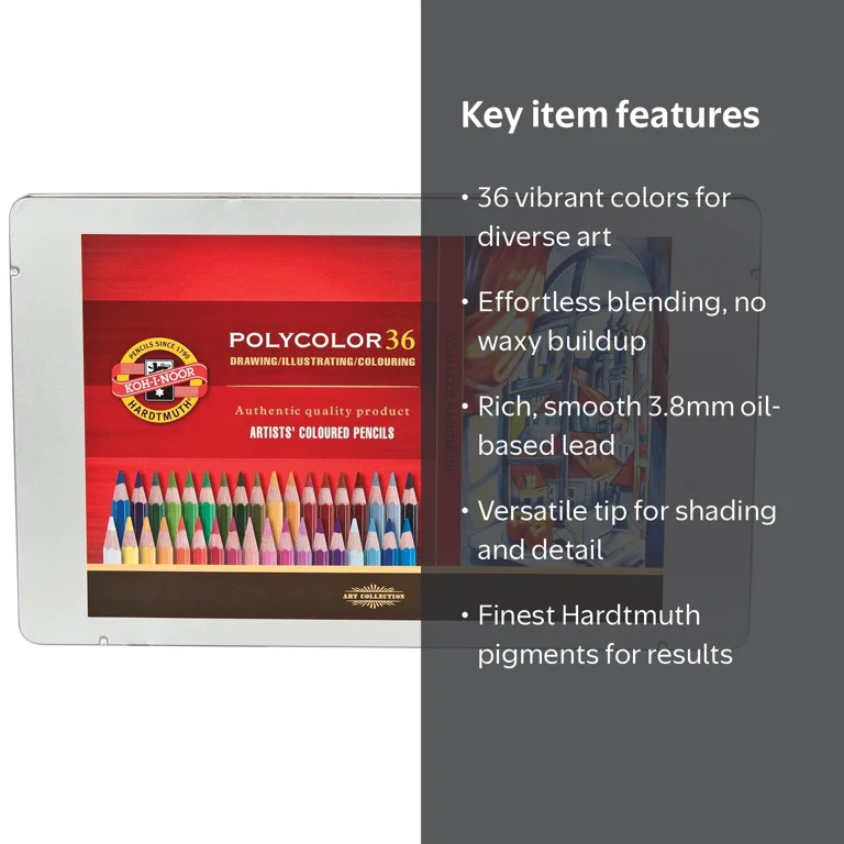 Koh-I-Noor Polycolor Artists' Colored Pencil Set, 36-Pencils