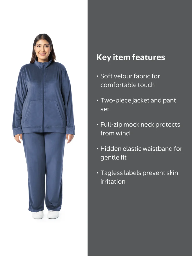 Athletic Works Women's Plus Active Velour Zip-up Jacket and Pant