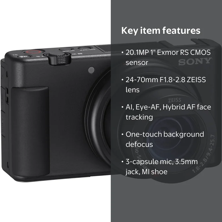 SONY 20.1メガピクセル コンパクトデジタルカメラ Sony, Compact Camera, ZV-1, 20.1 Megapixels, Black - Walmart.com