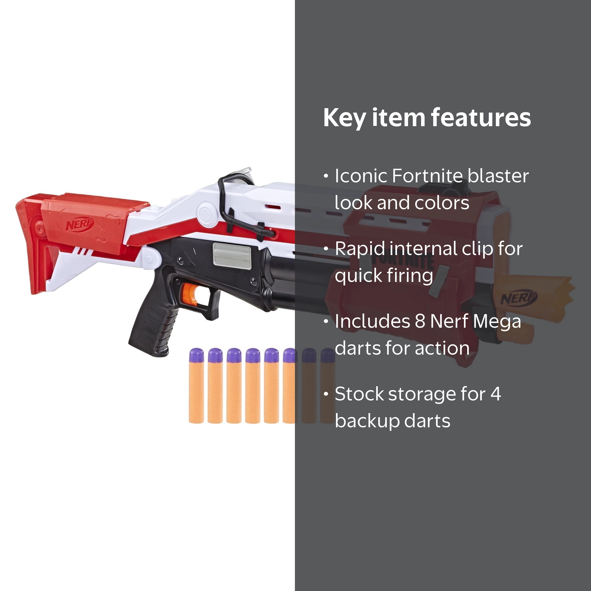 Nerf Elite Fortnite TS Pump Action Dart Blaster with 8 Mega Darts