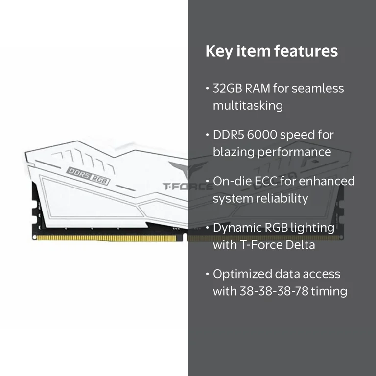 Team T-Force Delta RGB 32GB DDR5 6000 PC RAM, Desktop Memory Model