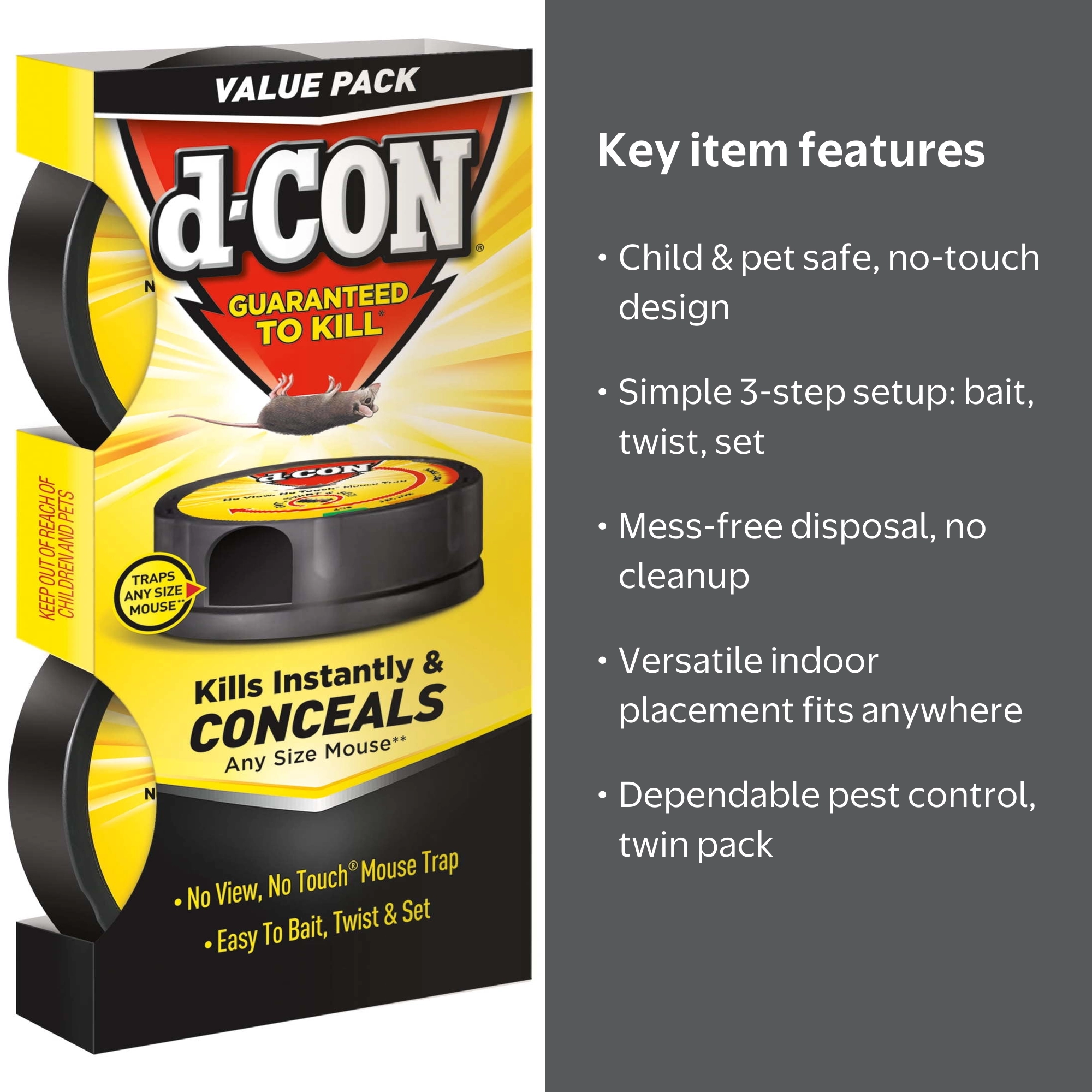 d-CON No View, No Touch Covered Mouse Trap, 2 Count, Indoor Use