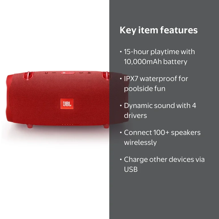 JBL Xtreme 2 Portable Waterproof Wireless Bluetooth Speaker, Red