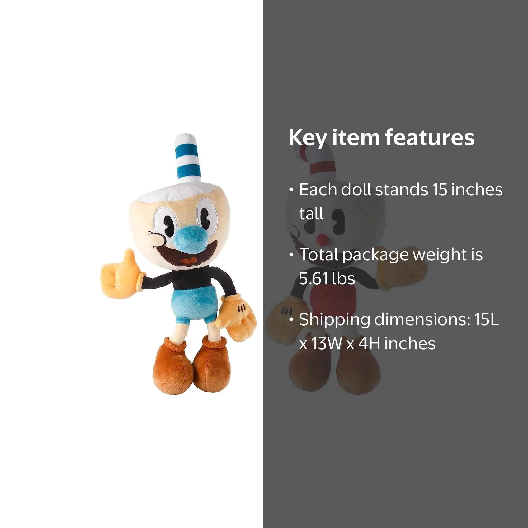 Mighty Mojo Cuphead and Mugman Plush Doll Set, 15 Inch, The