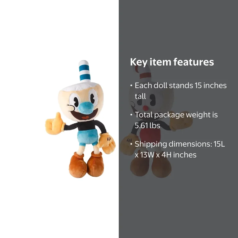 Mighty Mojo Cuphead and Mugman Plush Doll Set, 15 Inch, The