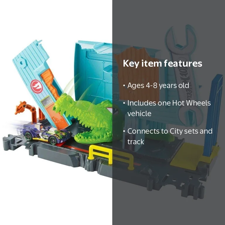 Hot Wheels City Gator Garage Attack Stunt Toy Playset with Track